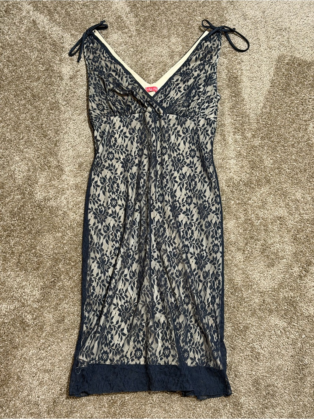 Black and Cream Lace Overlay Cream Slip Dress